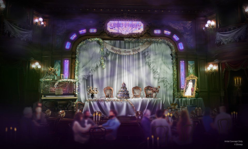 Concept art showing the staged wedding reception inside The Unlucky Nugget