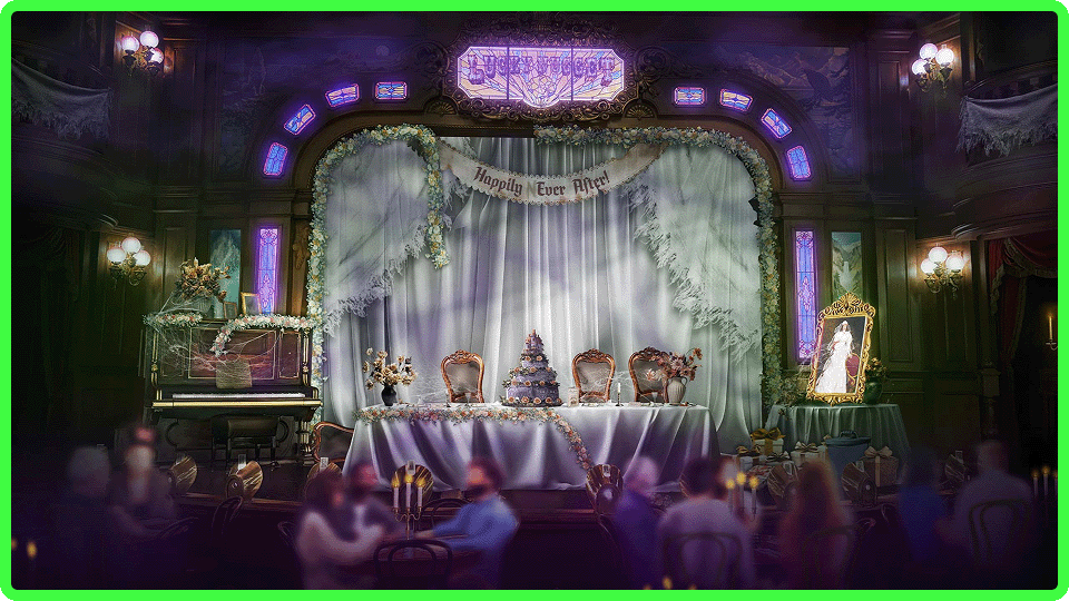 Ghostly wedding reception scene at The Unlucky Nugget Saloon concept