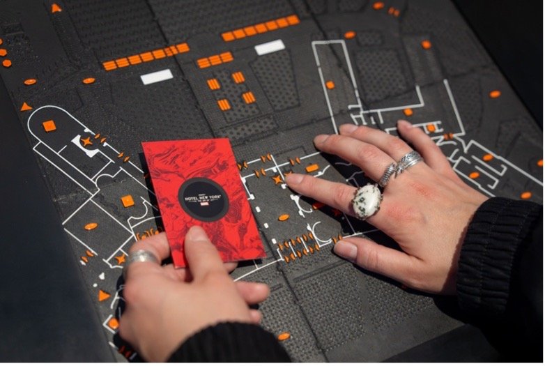 Guide dog resting in a dedicated waiting area at Disneyland Paris